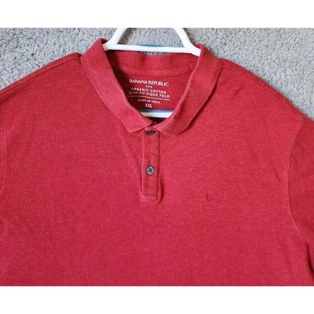 Banana Republic Red Heather Slim Fit Pique Polo Shirt Size XXL Tall 100% Cotton‎